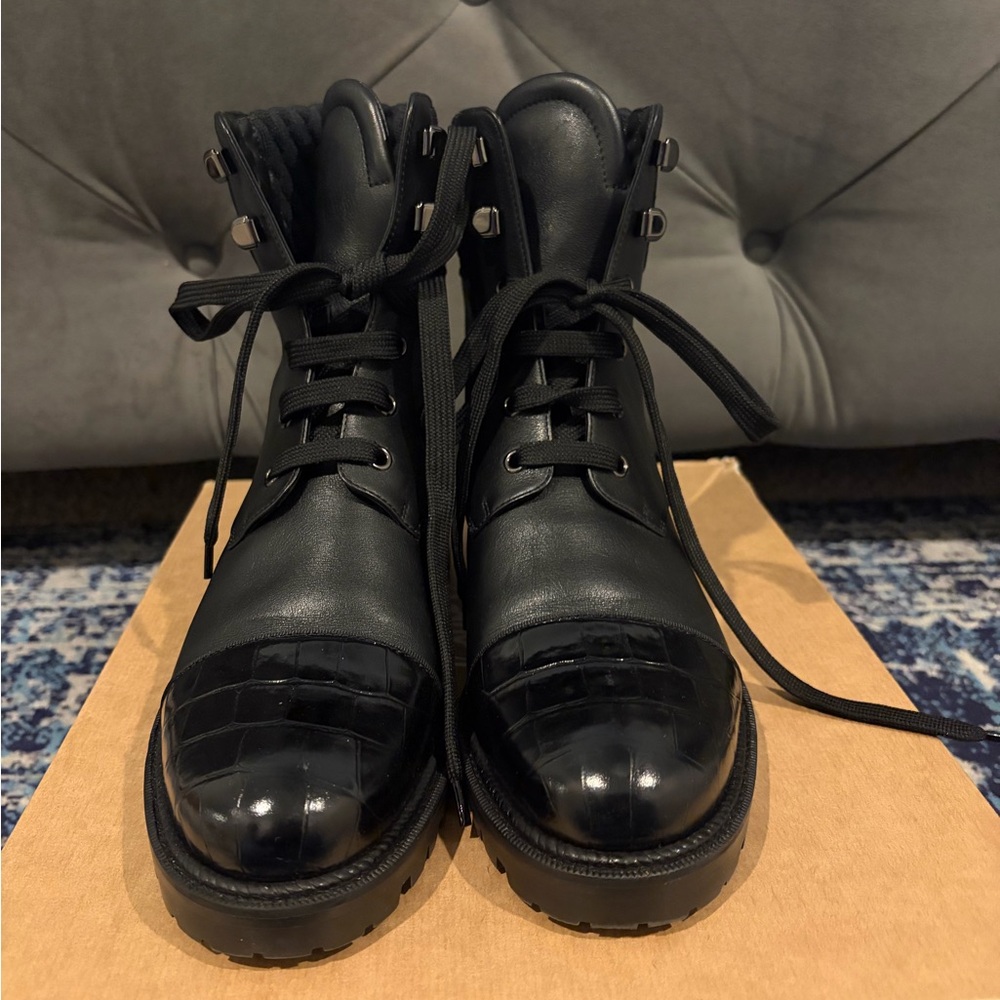 Christian Louboutin Black Glossy Combat Boots